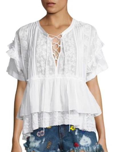 The Kooples Ruffled-detail Cotton Top In White