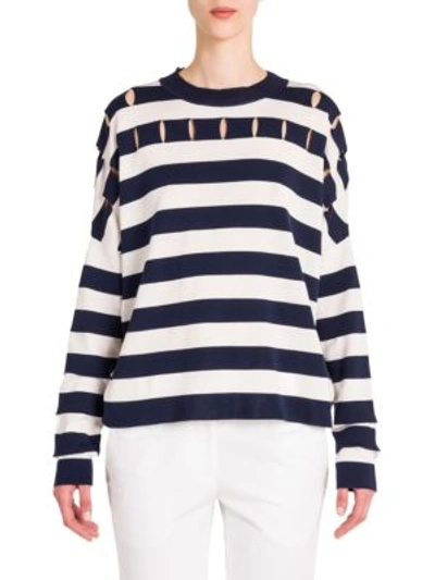 Shop Jil Sander Striped Wool Top In Navy-white