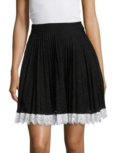 Shop Antonio Berardi Eyelet Pleated Skirt In Black-white