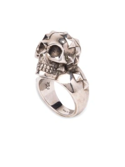 Shop Alexander Mcqueen Studded Skull Ring In Dove Grey