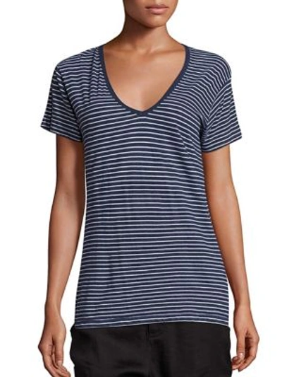 Vince Striped Cotton T-shirt In Heather Coastal White