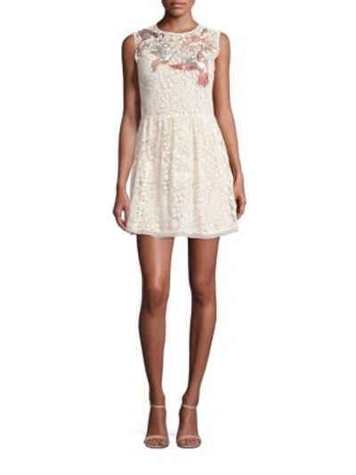 Shop Red Valentino Embroidered Cotton Lace Dress In Panna