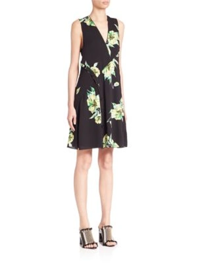 Shop Proenza Schouler Asymmetrical Printed Silk Dress In Black-green Lily Print