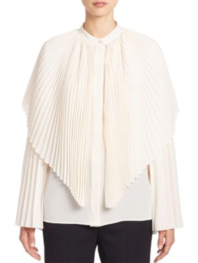 Stella Mccartney Pleated Silk Capelet Blouse, Ivory In Natural