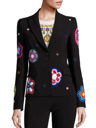 Shop Moschino Floral Blazer In Black Multi