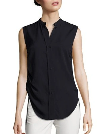 Helmut Lang Sleeveless Ruched Blouse In Navy