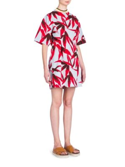 Shop Marni Palm Leaf Dress In Illusion Blue Red