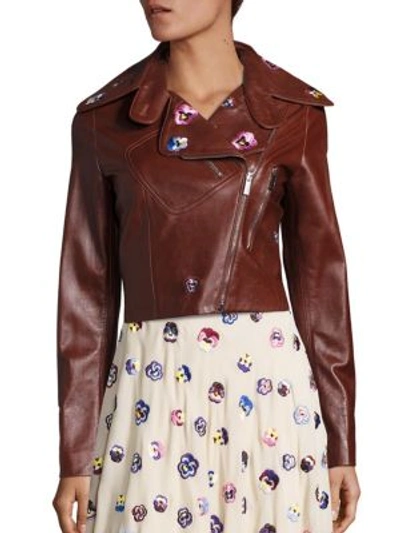 Shop Christopher Kane Cropped Leather Jacket In Henna