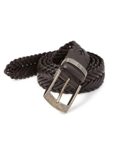 Shop Ermenegildo Zegna Herringbone Braided Leather Belt In Dark Brown