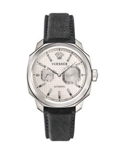 Versace Dylos Automatic Limited Edition Stainless Steel &   Leather Strap Watch In Grey