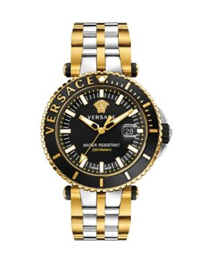 Shop Versace V-race Two-tone Stainless Steel Bracelet Diver Watch In Two Tone