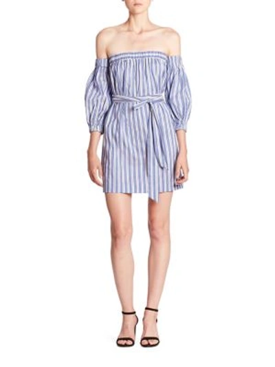 Shop Milly Off-the-shoulder Striped Dress In Blue