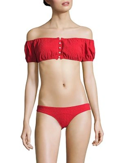 Shop Lisa Marie Fernandez Two-piece Leandra Button-down Bikini In Tomato Red