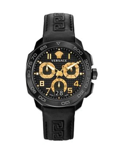 Versace Dylos Stainless Steel Leather Strap Chronograph Watch In Black