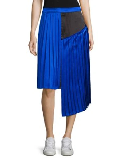 Public School 'kaleb' Colourblock Asymmetric Pleated Satin Skirt In Yves Blue