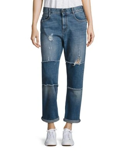 Shop Stella Mccartney Patchwork Distressed Skinny Boyfriend Jeans In Storm