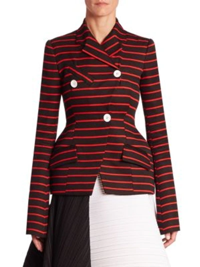 Shop Proenza Schouler Double Breasted Jacket In Black Tomato Stripe