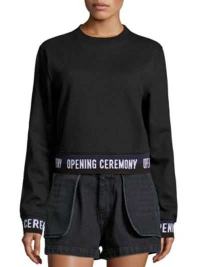 Shop Opening Ceremony Elastic Logo Cotton Crop Sweatshirt In Black