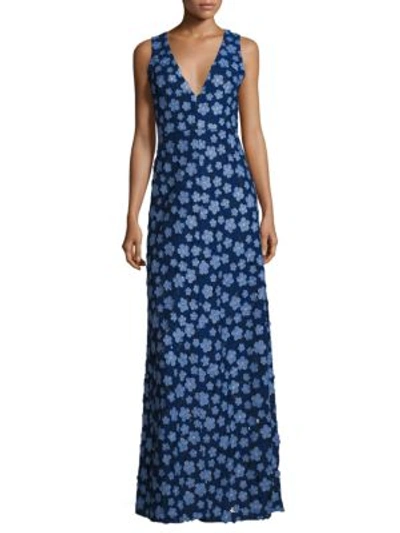 Alice And Olivia Faustina Front Slit Maxi Dress In Blue Multi Color
