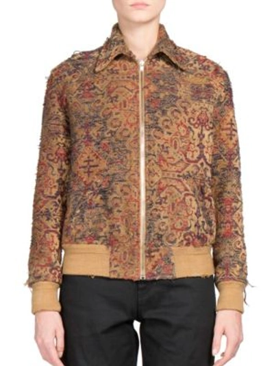 Shop Saint Laurent Destroyed Tapestry Teddy Jacket In Saffron-red Multi