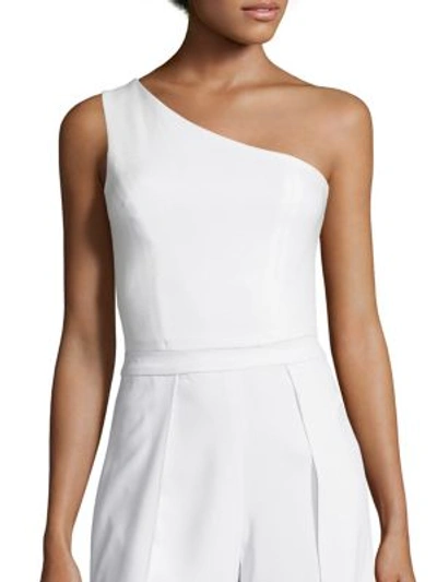 Shop Alice And Olivia Sabina One-shoulder Cropped Top In White