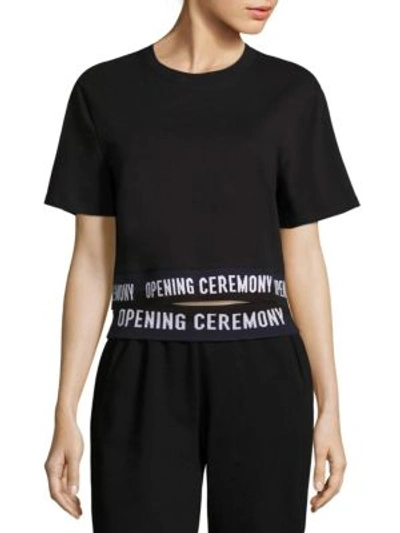 Shop Opening Ceremony Cropped Cotton Logo Tee In Black