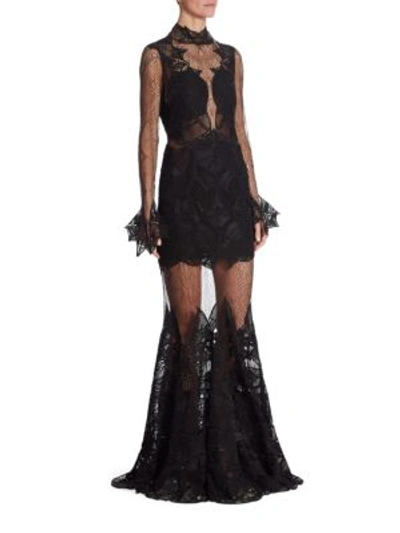 Jonathan Simkhai Mockneck Lace Gown In Black