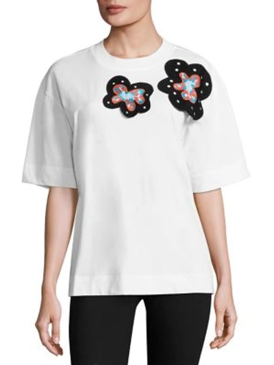 Shop Marni Floral Cotton Tee In White