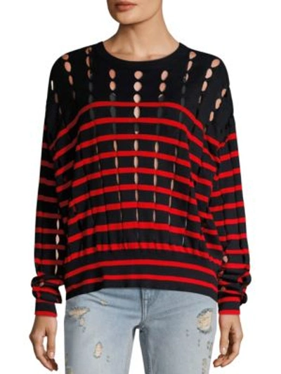 Shop Alexander Wang T T By Striped Cotton Pullover In Navy Lipstick