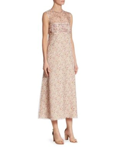 Shop Calvin Klein Collection Floral Silk Dress In Blush Rose