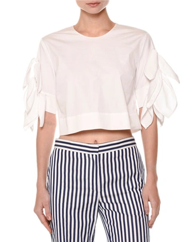 Msgm Ruffle-sleeve Crop Top, White