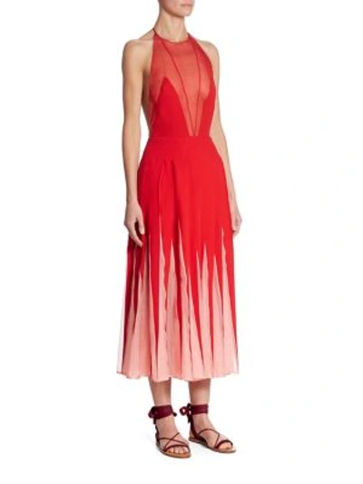 Shop Valentino Backless Halter Dress In Red Pink