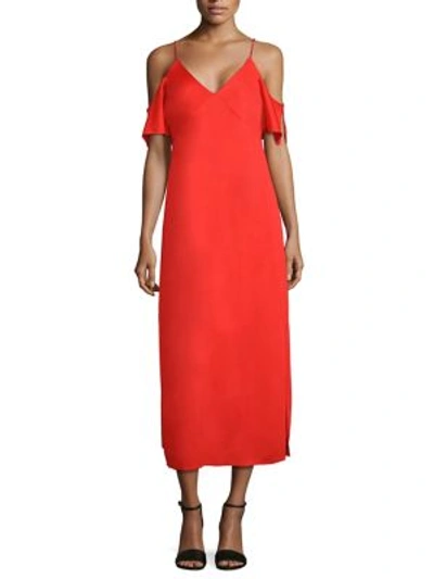 Shop Alexander Wang T Cold Shoulder Crepe Midi Dress In Scarlet
