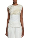 DKNY SLEEVELESS FOILED LACE PANELED TOP, GESSO/GOLD,PROD192700115