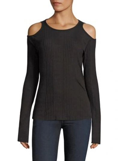 Shop Frame Rib-knit Cold-shoulder Top In Noir
