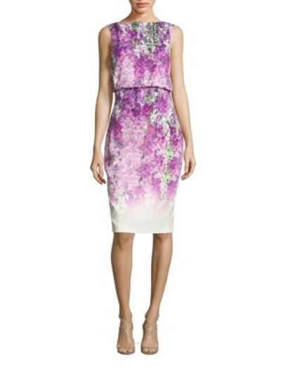 Badgley Mischka Orchid Print Sleeveless Dress In Orchid Multicolor
