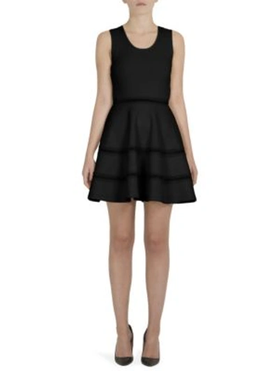 Shop Carven Tiered Fit-and-flare Dress In Noir
