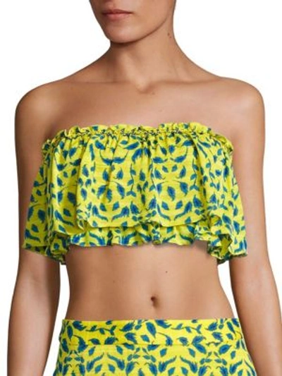 Shop Tanya Taylor Gina Silk Strapless Bandeau Crop Top In Yellow-multi