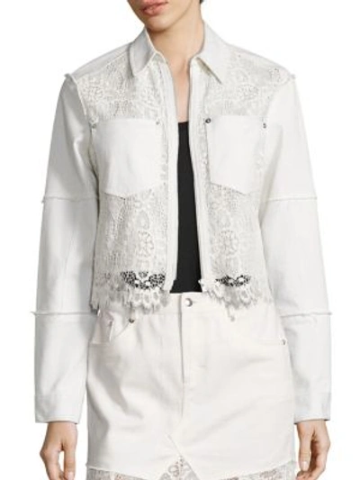 Shop Mcq By Alexander Mcqueen Hybrid Lace Bomber Jacket In Ivory