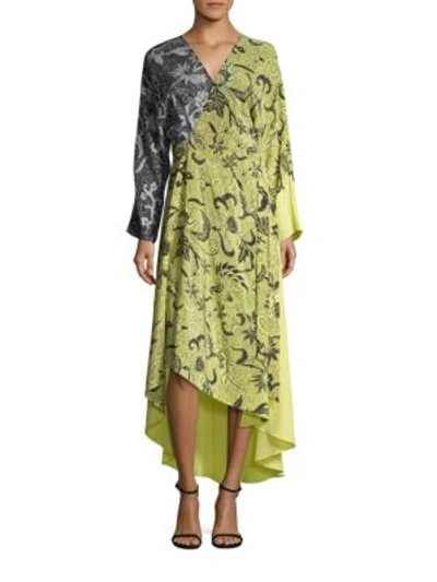 Shop Diane Von Furstenberg Combo Woven Silk Wrap Dress In Serret Canary Yellow-serret Black