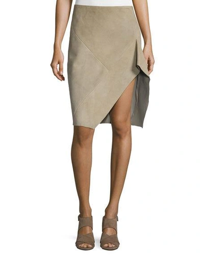Narciso Rodriguez Asymmetric Suede Skirt, Stone