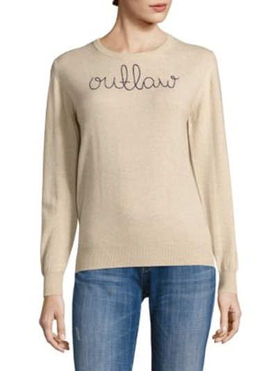 Lingua Franca Outlaw Embroidered Cashmere Sweater In Camel Navy Thread