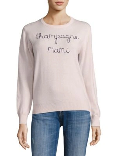 Lingua Franca Champagne Mami Embroidered Cashmere Sweater In Blush-navy Thread
