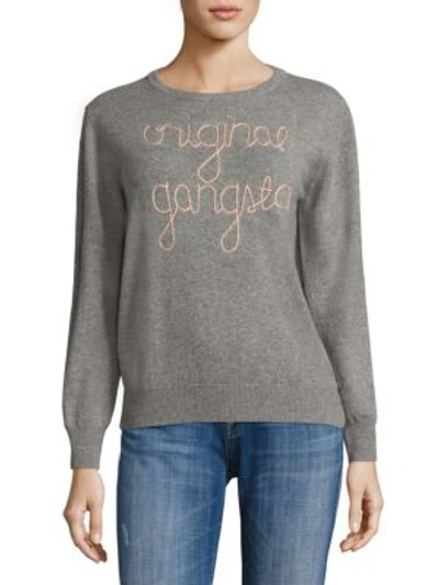 Lingua Franca Original Gangsta Embroidered Cashmere Sweater In Light Blue