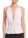 JONATHAN SIMKHAI Lace up Crepe Peplum Top