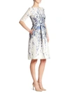 LELA ROSE Elbow-Sleeve Floral Dress
