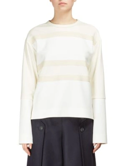 Shop Cedric Charlier Striped Long Sleeve Blouse In White/ivory