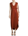 NARCISO RODRIGUEZ SLEEVELESS BELTED CAPE DRESS, RUST