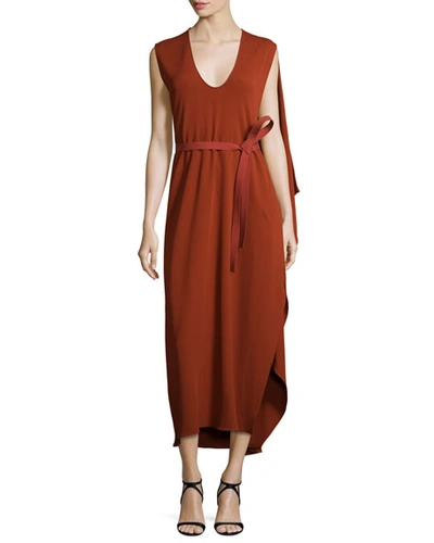 Narciso Rodriguez Sleeveless Belted Cape Dress, Rust