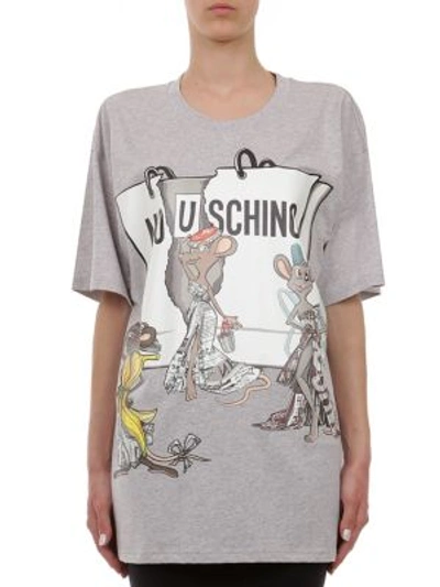 Moschino Capsule Oversize Cotton-jersey Graphic Tee In Light Grey